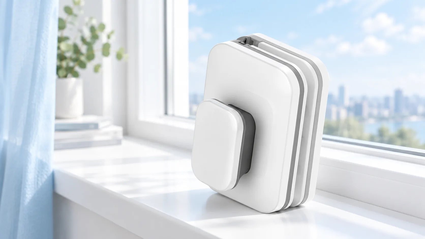 CLEARO magnetic window cleaner on a sunny windowsill